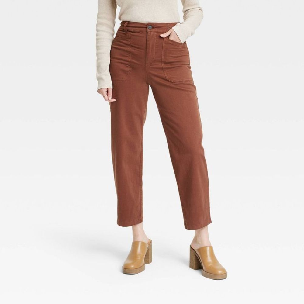 Women's High-Rise Barrel Leg Pants - Universal Thread Brown 4